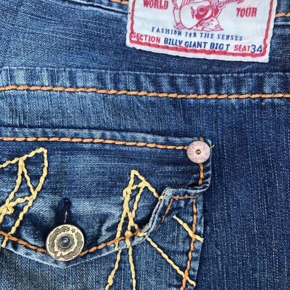 TRUE Religion Jeans Size 38 BILLY GIANT BIG T Blue - Picture 6 of 8